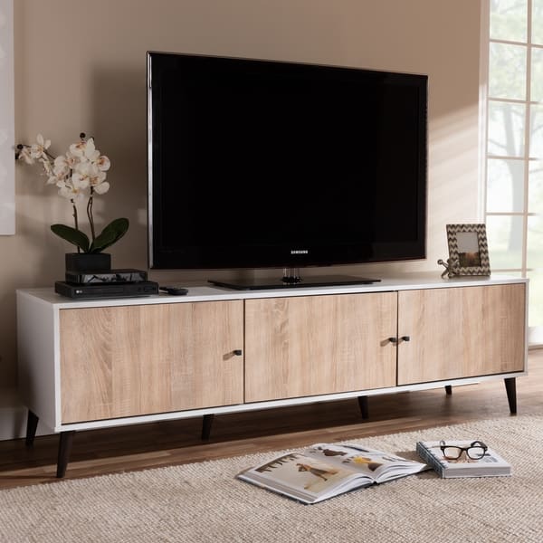 MidCentury White and Oak TV Stand by Baxton Studio 22322503