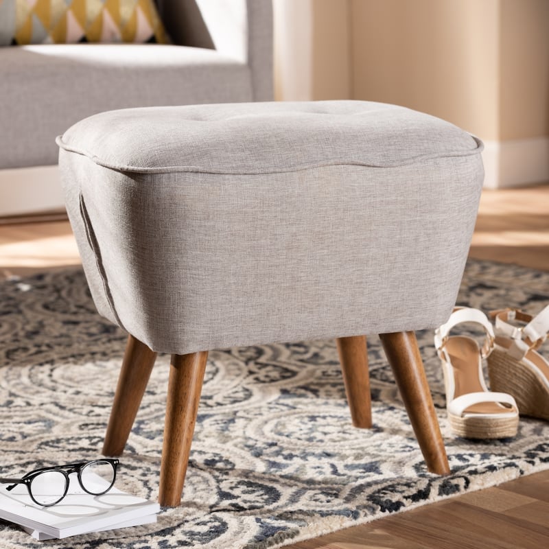 Mid-Century Fabric Upholstered Ottoman by Baxton Studio - Beige
