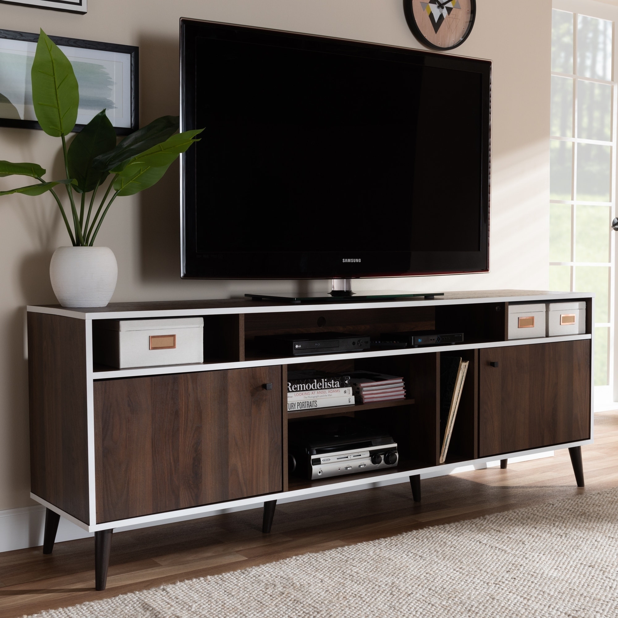 Mid Century Brown And White Tv Stand By Baxton Studio Tv Stand By Baxton Studio