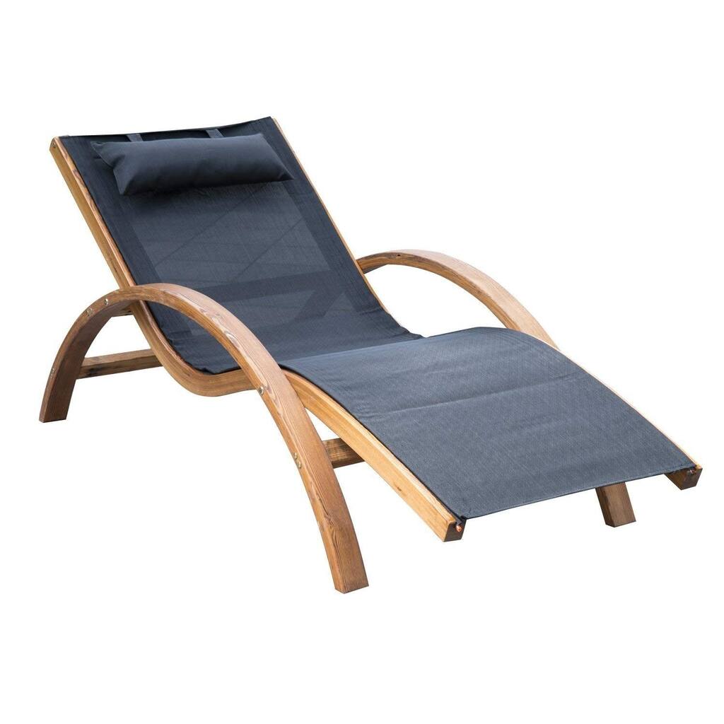 Outsunny Outdoor Mesh Lounge Chair with Large Comfortable Cushion & an Outdoor Durable Wood Material, Black