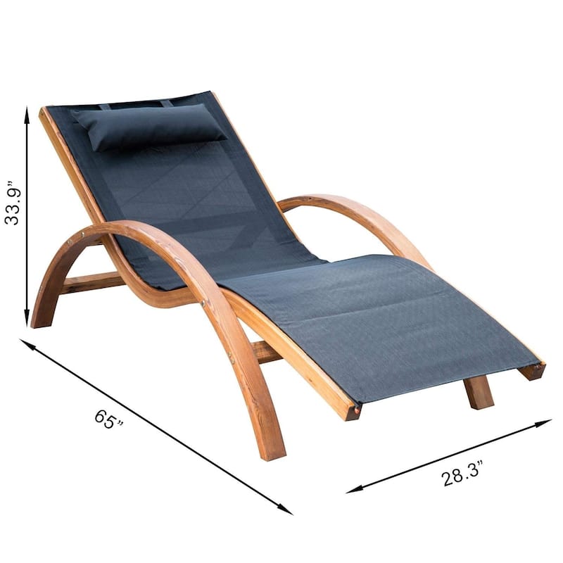 Outsunny Outdoor Mesh Lounge Chair with Large Comfortable Cushion & an Outdoor Durable Wood Material, Black