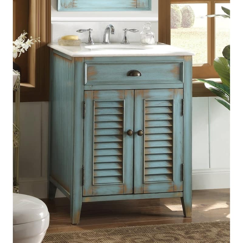 26" Benton Collection Abbeville Rustic Blue Bathroom Vanity - N/A