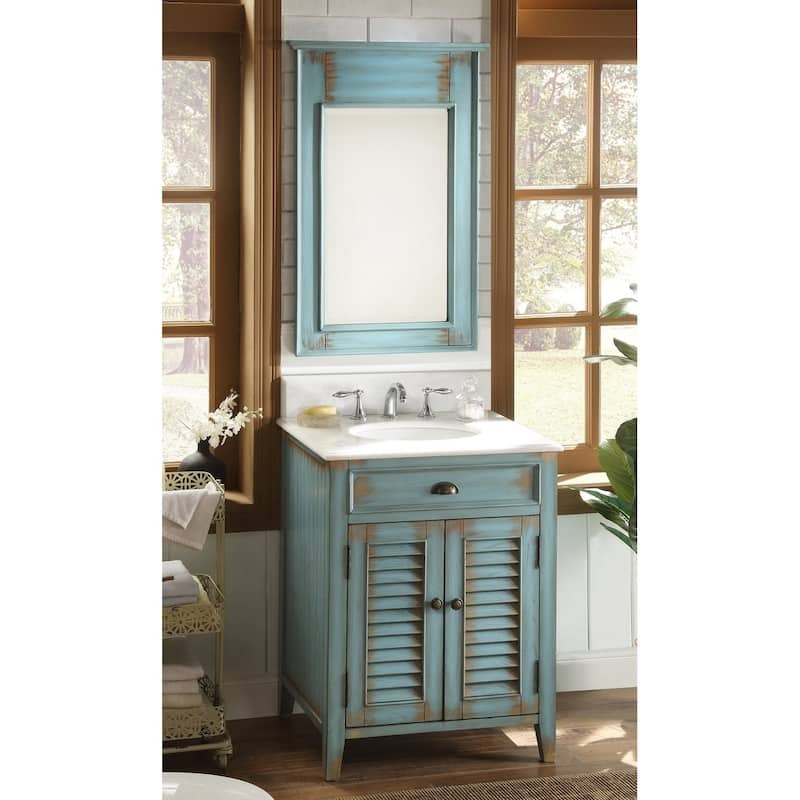 26" Benton Collection Abbeville Rustic Blue Bathroom Vanity - Mirror Included