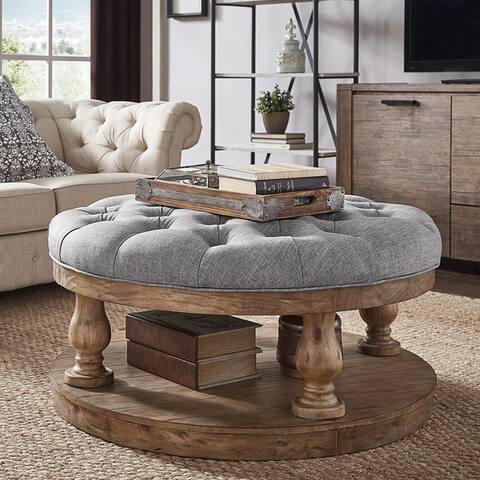 Knightsbridge Tufted Linen Baluster 40-inch Round Cocktail Ottoman by iNSPIRE Q Artisan