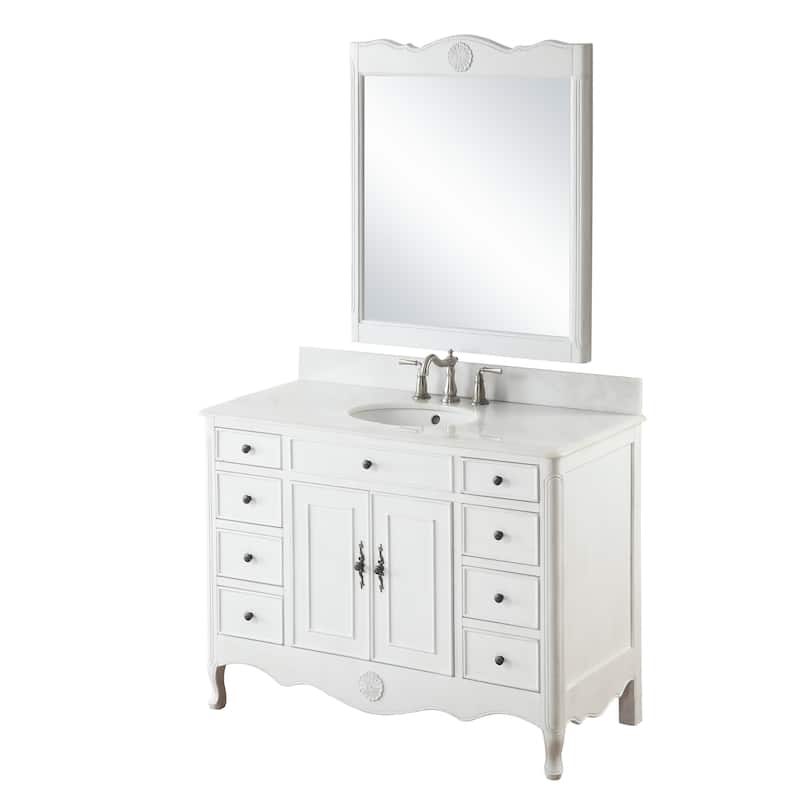 46.5" Benton Collection Daleville Antique White Shabby Chic Vanity