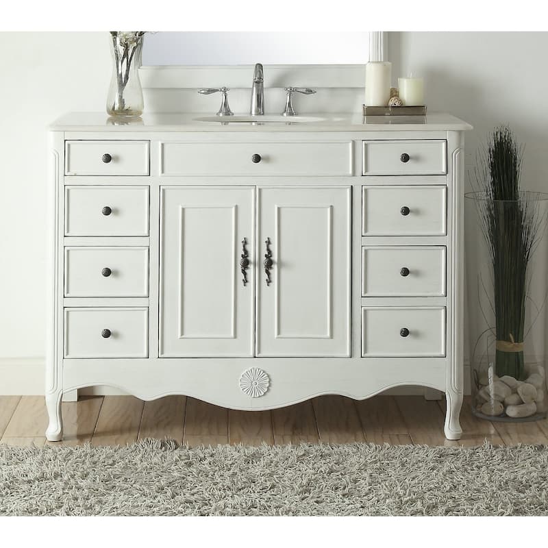 46.5" Benton Collection Daleville Antique White Shabby Chic Vanity