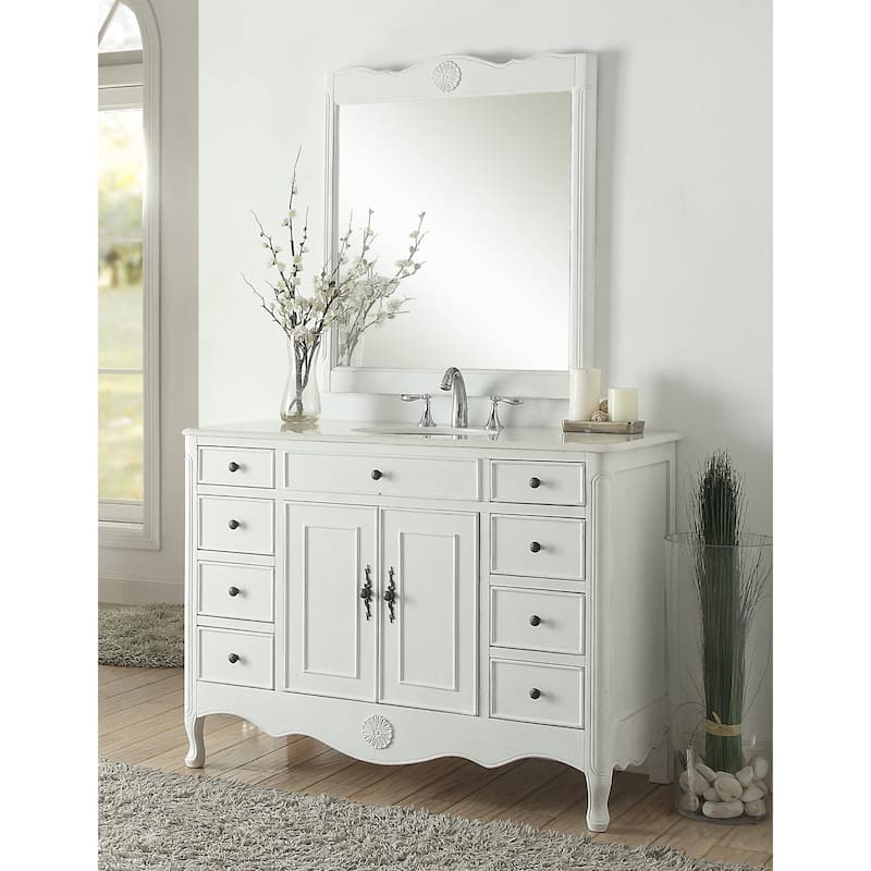 46.5" Benton Collection Daleville Antique White Shabby Chic Vanity - Mirror Included - 47 in - 47 to 49 in