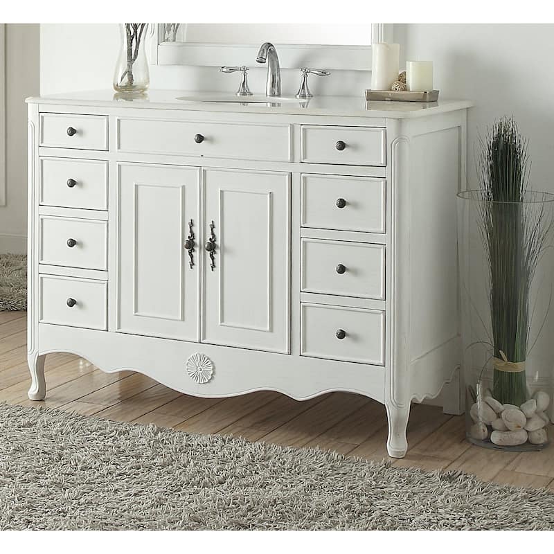 46.5" Benton Collection Daleville Antique White Shabby Chic Vanity - Up to 22 in/Under 23 in.