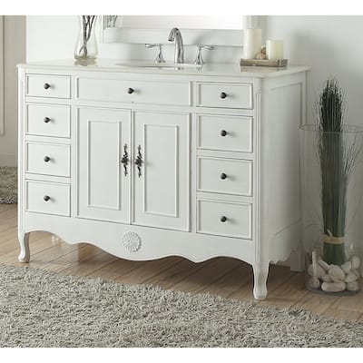 46.5" Benton Collection Daleville Antique White Shabby Chic Vanity
