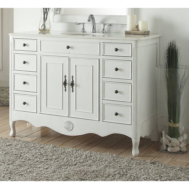 46.5" Benton Collection Daleville Antique White Shabby Chic Vanity