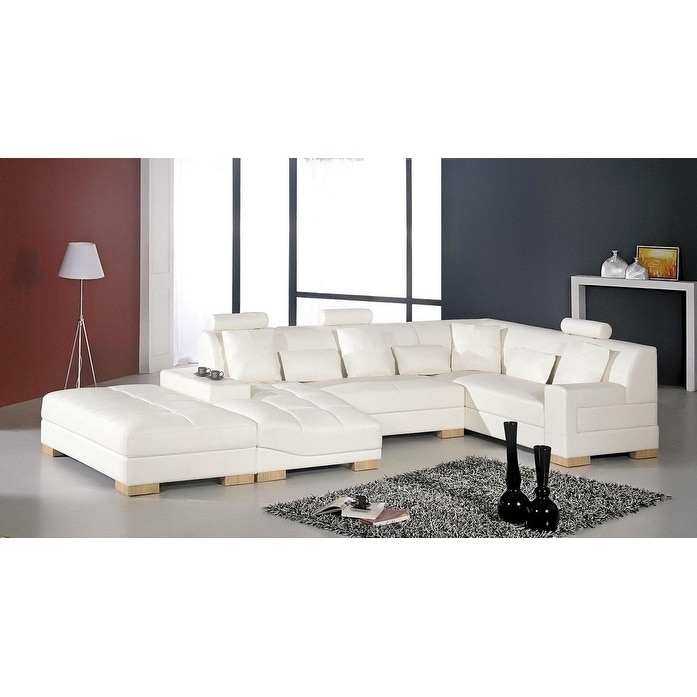 Shop Guilherme 4 Piece White Leather Sectional Free Shipping