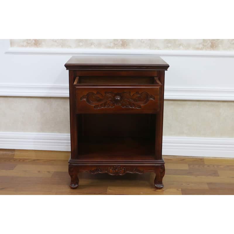 Windsor Carved Wood 1-Drawer Night Stand