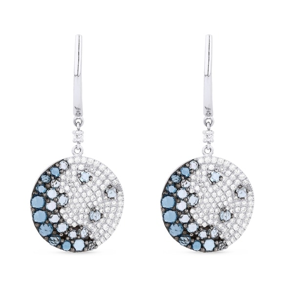 Iced Showroom 14k White Gold Chip Motif With Blue Topaz And Iced Showroom 14k White Gold Chip Motif With Blue Topaz And Diamond Accents Dangling Earrings