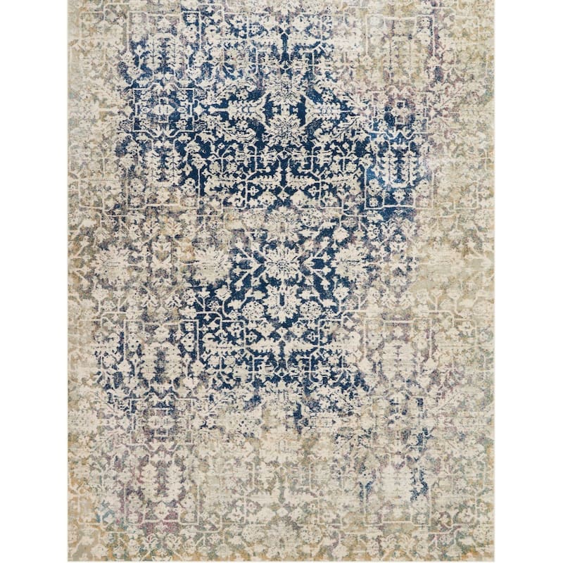 Nourison Fusion Traditional Distressed Area Rug - 9' 6" x 13' - Cream/Blue - Runner/Rectangle