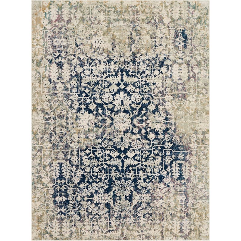 Nourison Fusion Traditional Distressed Area Rug - 7' 10" x 10' 6" - Cream/Blue - Runner/Rectangle