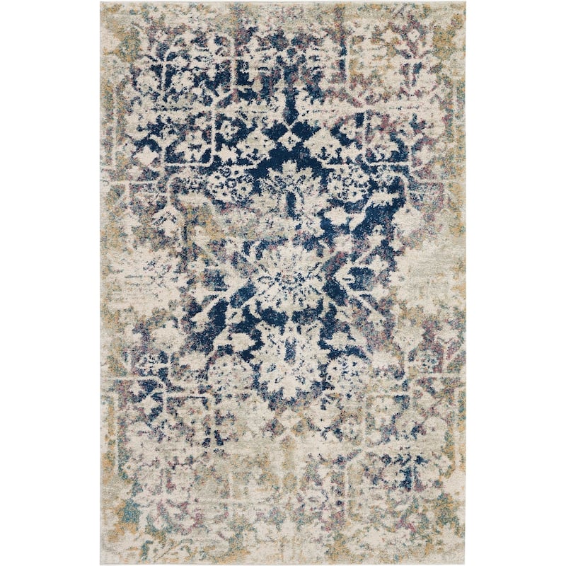 Nourison Fusion Traditional Distressed Area Rug - 4' x 6' - Cream/Blue - Runner/Rectangle