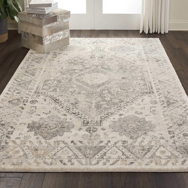 slide 2 of 44, Nourison Fusion Vintage Distressed Area Rug 5'3" x 7'3" - Cream/Grey - Rectangle