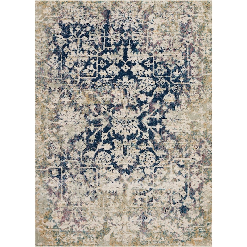 Nourison Fusion Traditional Distressed Area Rug - 5' 3" x 7' 3" - Cream/Blue - Runner/Rectangle