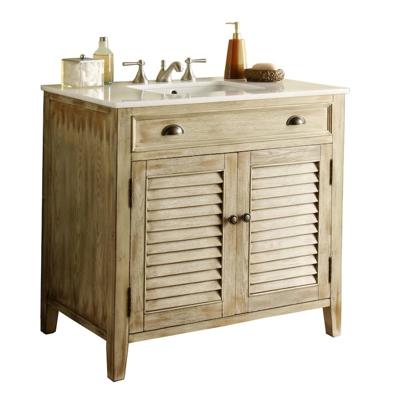 36" Benton Collection Abbeville Distressed Beige Bathroom Vanity
