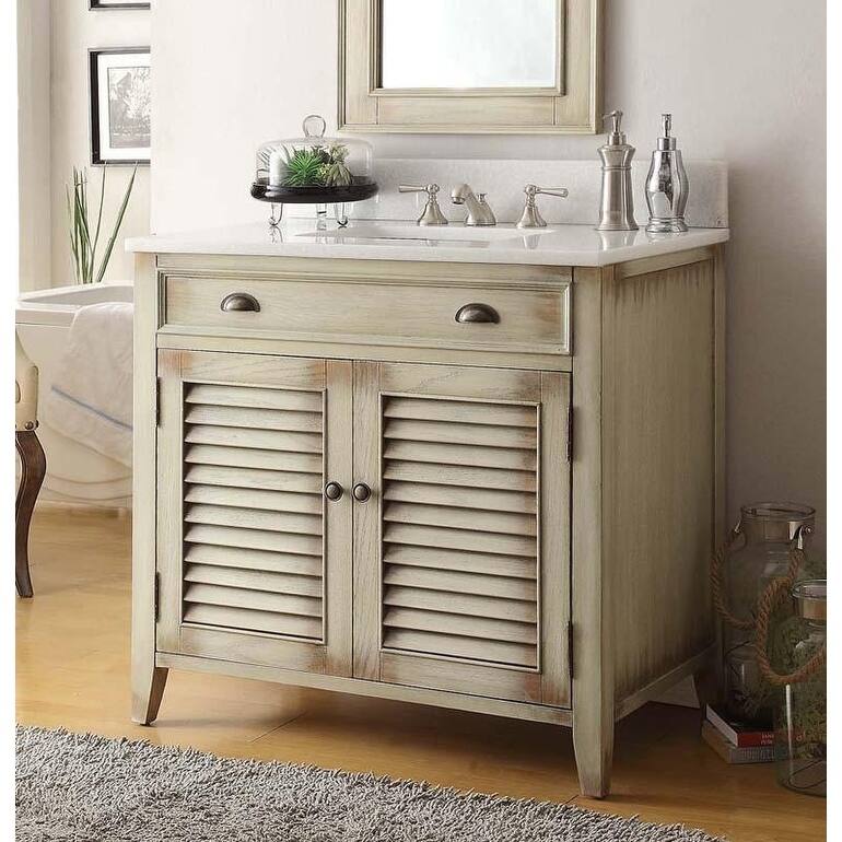 36" Benton Collection Abbeville Distressed Beige Bathroom Vanity - N/A
