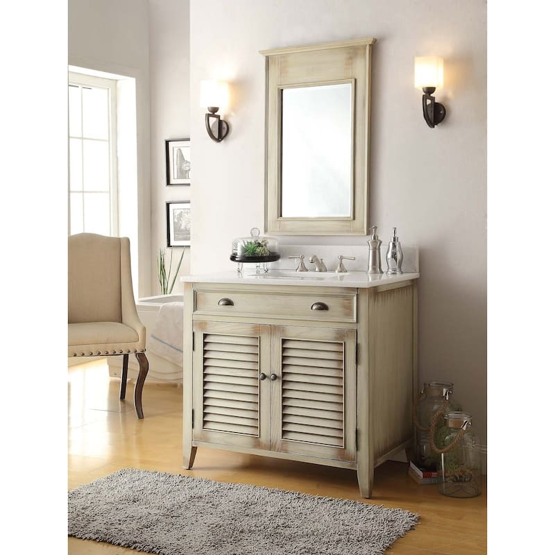 36" Benton Collection Abbeville Distressed Beige Bathroom Vanity - Mirror Included