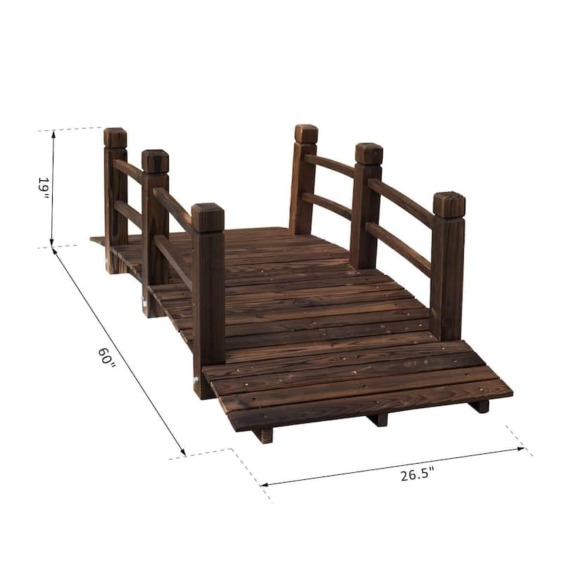 Outsunny 5 ft Wooden Garden Bridge Arc Stained Finish Footbridge with Safety Railings for your Backyard, Stained Wood