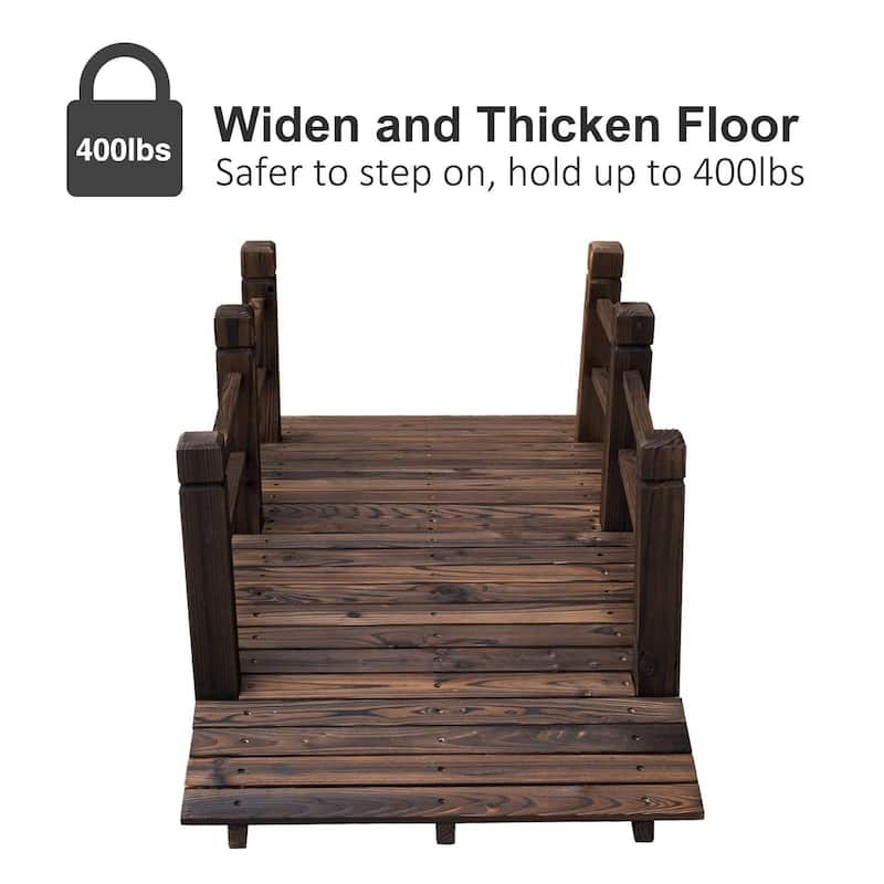 Outsunny 5 ft Wooden Garden Bridge Arc Stained Finish Footbridge with Safety Railings for your Backyard, Stained Wood