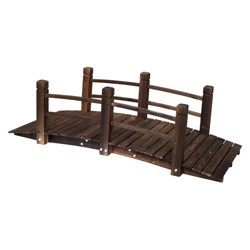 Outsunny 5 ft Wooden Garden Bridge Arc Stained Finish Footbridge with Safety Railings for your Backyard, Stained Wood