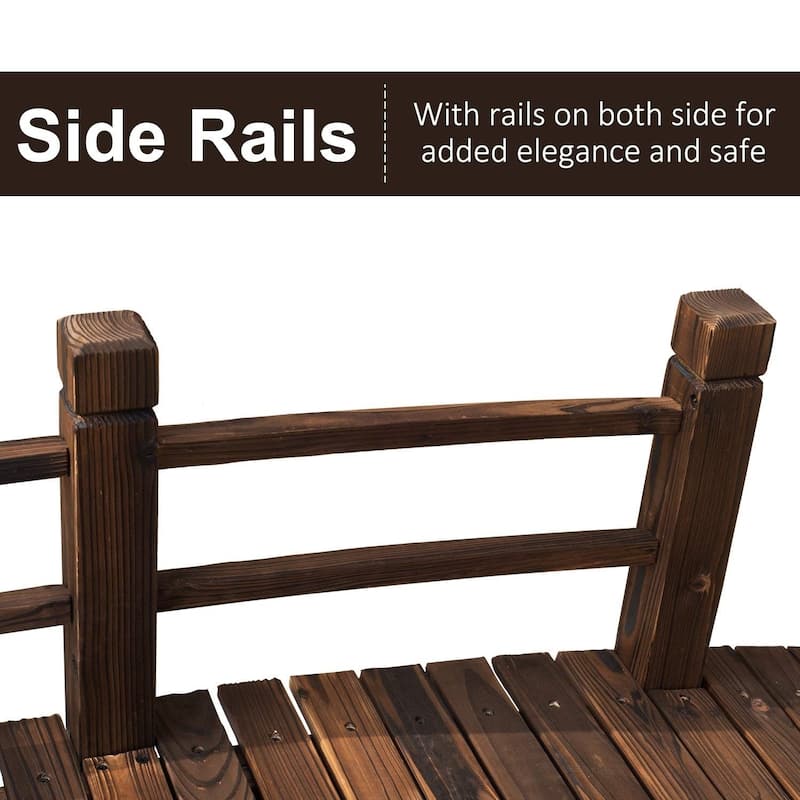 Outsunny 5 ft Wooden Garden Bridge Arc Stained Finish Footbridge with Safety Railings for your Backyard, Stained Wood