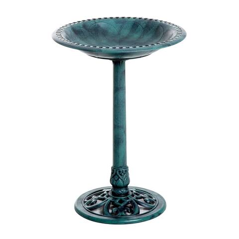 Outsunny 28" Tall Resin Free Standing Garden Pedestal Bird Bath Bowl - Green