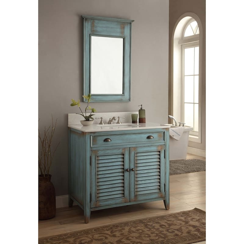 36" Benton Collection Abbeville Distressed Blue Bathroom Vanity - Mirror Included