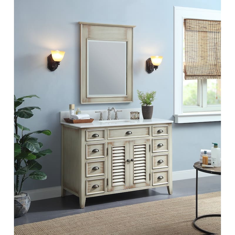 46" Benton Collection Abbeville Distressed Beige Bathroom Vanity - Mirror Included