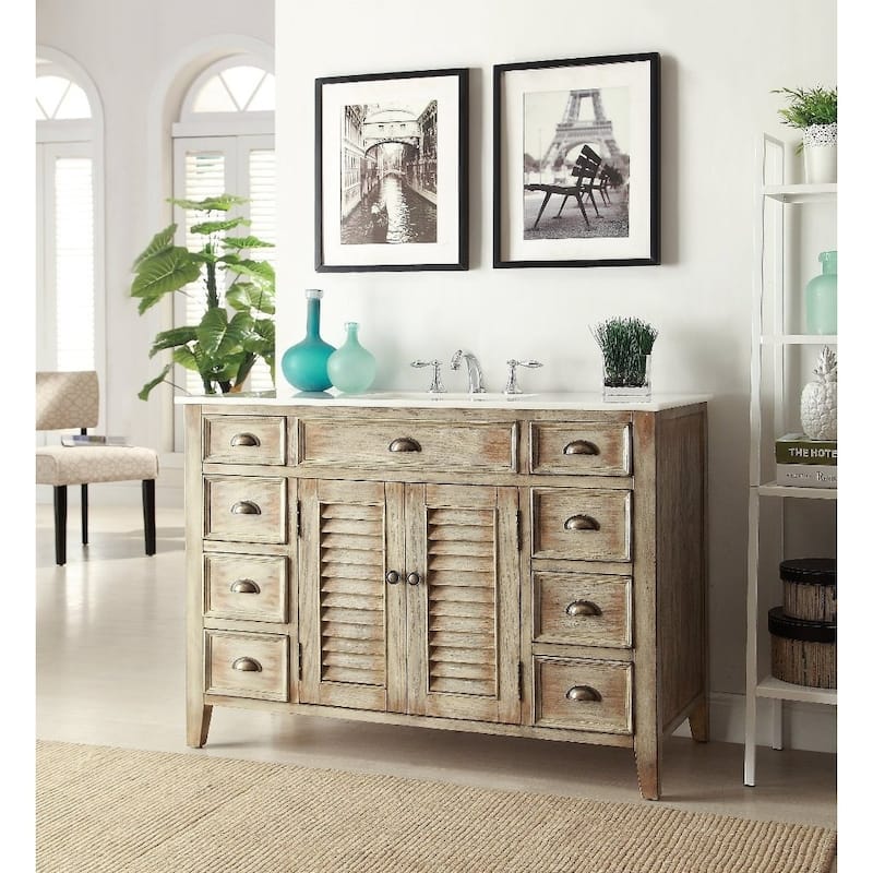 46" Benton Collection Abbeville Distressed Beige Bathroom Vanity