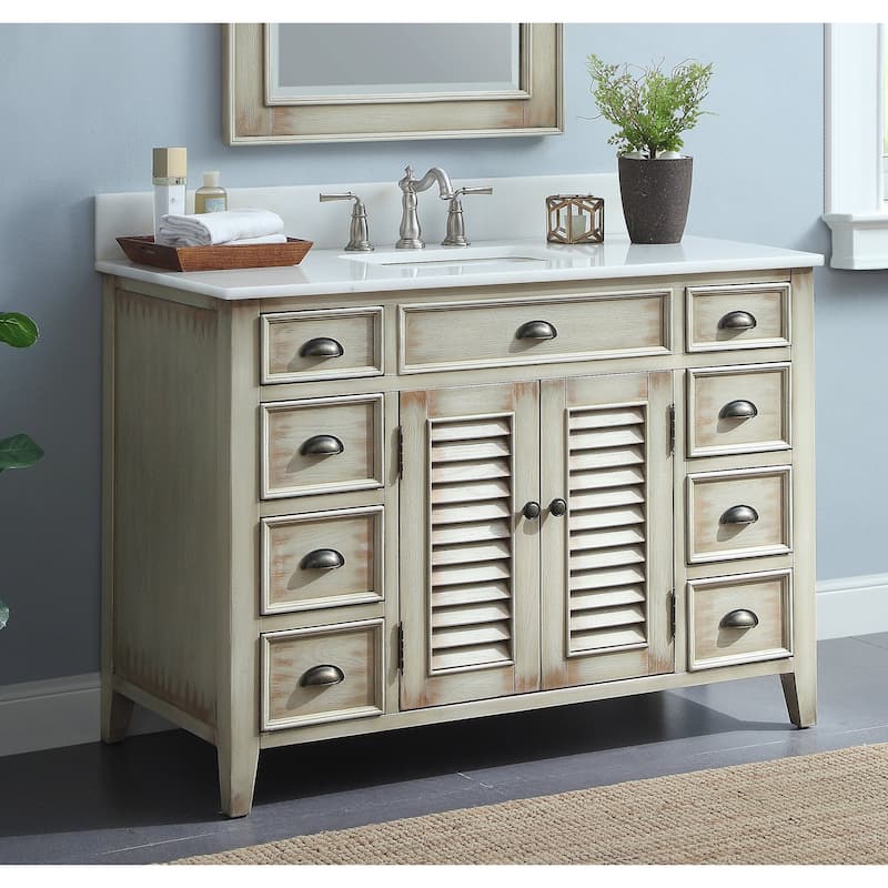 46" Benton Collection Abbeville Distressed Beige Bathroom Vanity - N/A