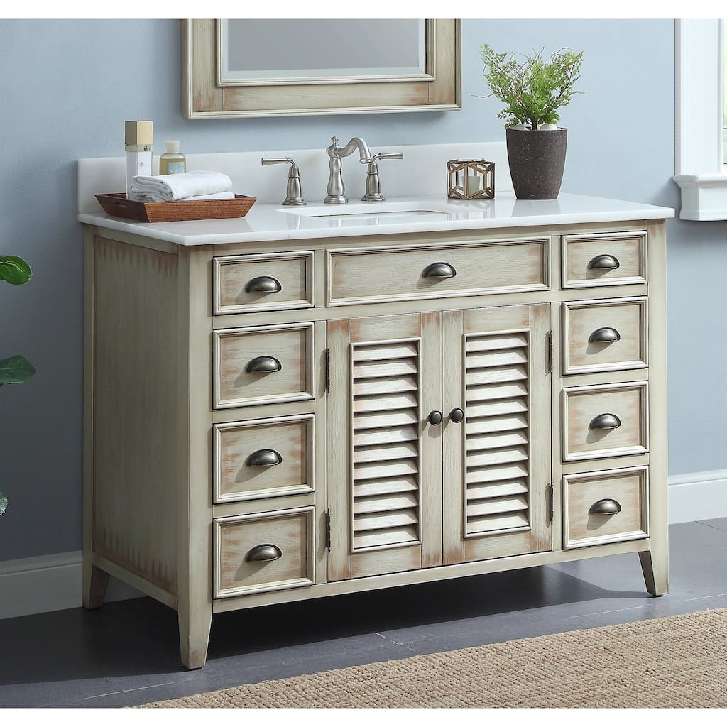 46" Benton Collection Abbeville Distressed Beige Bathroom Vanity