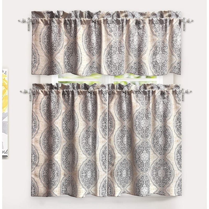DriftAway Adrianne Pastel Damask Printed Room Darkening Kitchen Tier Pair