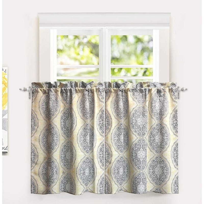 DriftAway Adrianne Pastel Damask Printed Room Darkening Kitchen Tier Pair