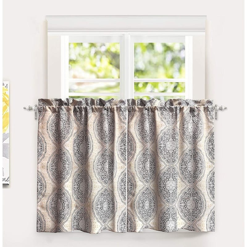 DriftAway Adrianne Pastel Damask Printed Room Darkening Kitchen Tier Pair