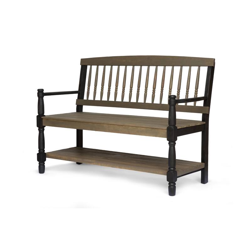 Imperial Outdoor Rustic Acacia Wood Bench with Shelf by Christopher Knight Home - Grey/Black