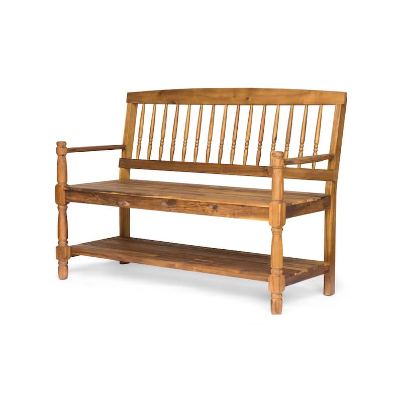 Imperial Outdoor Rustic Acacia Wood Bench with Shelf by Christopher Knight Home - Teak