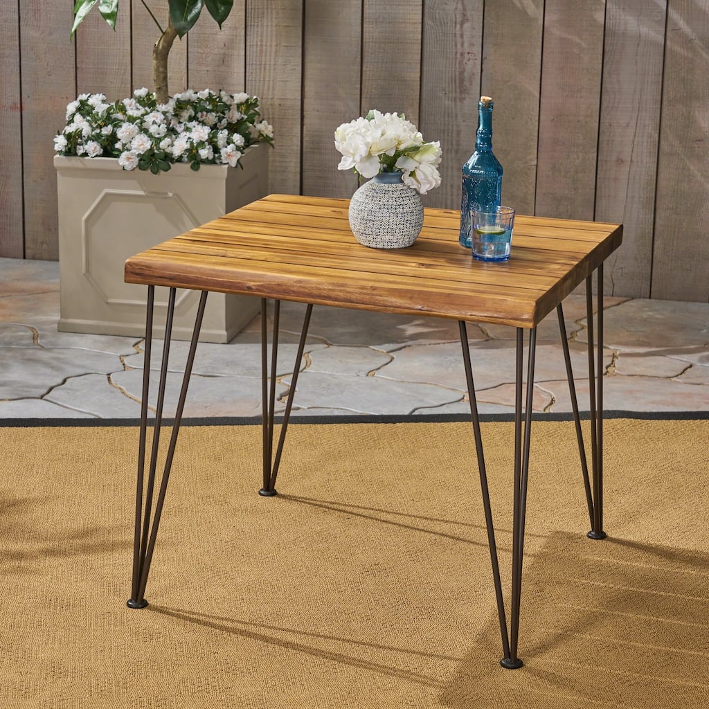 Christopher Knight Home Zion Outdoor Industrial Acacia Wood Dining Table - 32.50"L x 32.50"W x 29.00"H