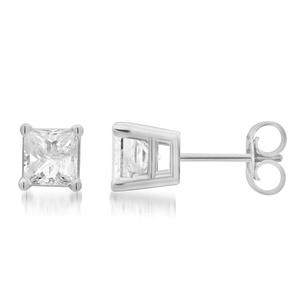 Divina 14kt White Gold 2 00ct Tdw Princess Diamond Stud Earrings Divina 14kt White Gold 2 00ct Tdw Princess Diamond Stud Earrings
