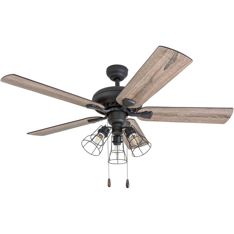 52" Prominence Home Lincoln Woods Bronze Industrial Farmhouse Style LED Ceiling Fan with Light, Pull Chain