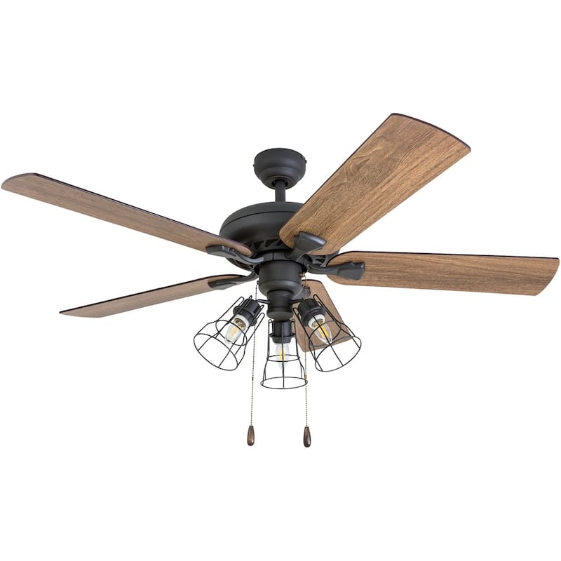 52" Prominence Home Lincoln Woods Bronze Industrial Farmhouse Style LED Ceiling Fan with Light, Pull Chain