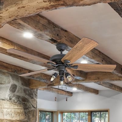Prominence Home Lincoln Woods Farmhouse 52" Aged Bronze LED Ceiling Fan, Cage Industrial 3-Light
