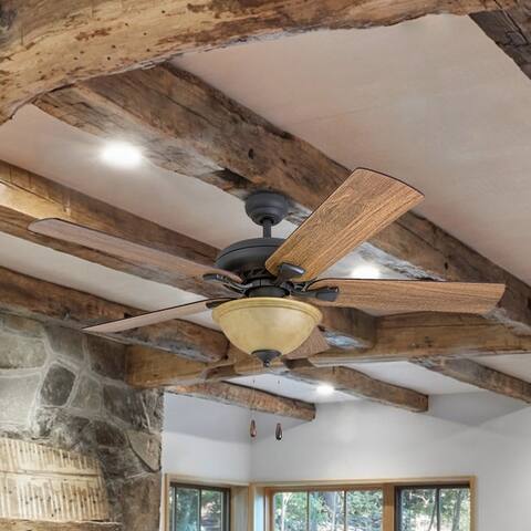 Prominence Home Black Mountain Farmhouse 52" Aged Bronze Ceiling Fan with Light
