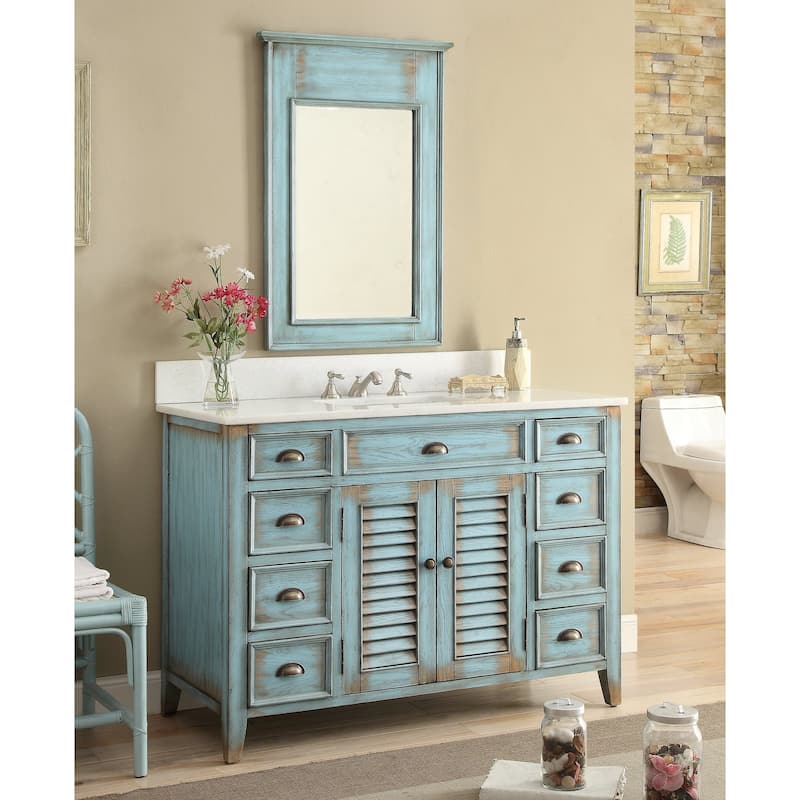 46" Benton Collection Abbeville Distressed Blue Bathroom Vanity - Vanity with Mirror