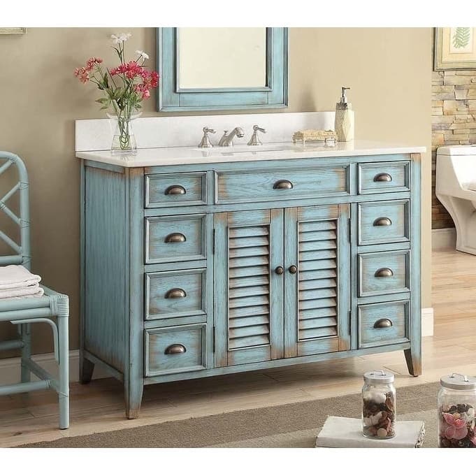 46" Benton Collection Abbeville Distressed Blue Bathroom Vanity