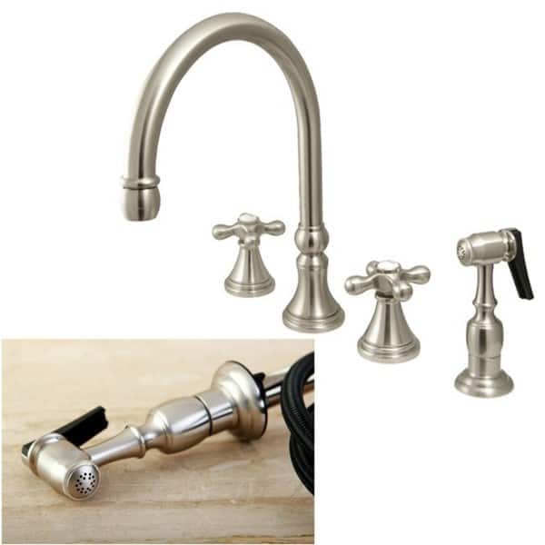 Kingston Brass Brushed Nickel 4-hole Cross Handles Kitchen Faucet and Sprayer