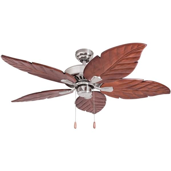 Prominence Home Grayton Tropical 52 Brushed Nickel Ceiling Fan With Light Dark Cherry Hand Carved Blades Overstock 22344411